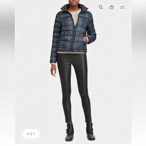 Polo Ralph Lauren- Reversible Blackwatch Plaid Puffer Jacket, Black, Size L, EUC - Picture 4 of 15